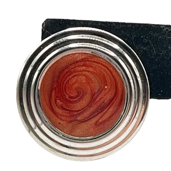 Vintage‎ Bezeled Coin Statement Earrings Orange Rust Swirl Center Artsy Retro - Picture 2 of 6